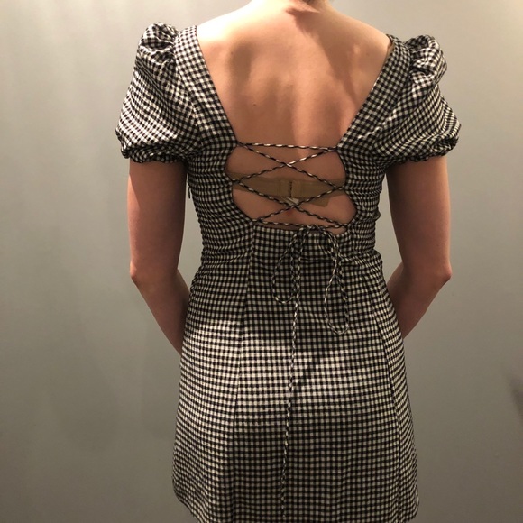 ZARA Linen Blend Dress with Baloon Sleevea and Back Lacing Detail, Size M - Picture 2 of 4